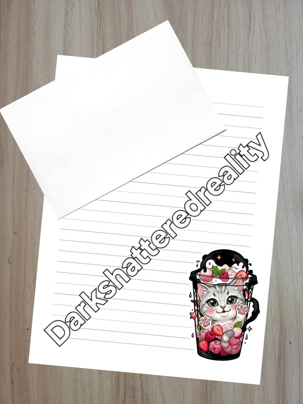 🖤NEW🖤 24pc White Cat Strawberry Drink Lined Pet Stationery Set